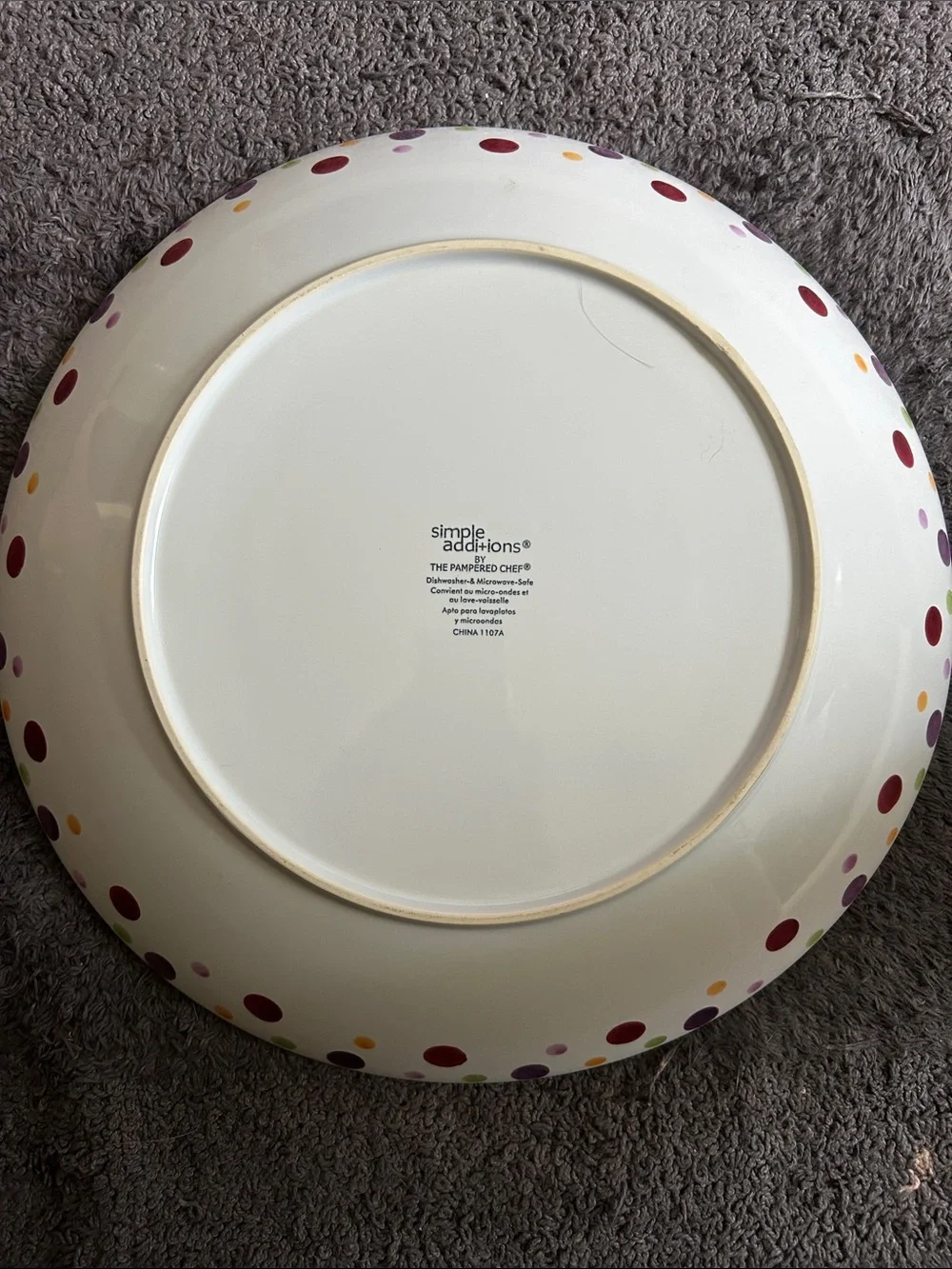White Ceramic Serving Bowl with Multicolor Dot Accents
